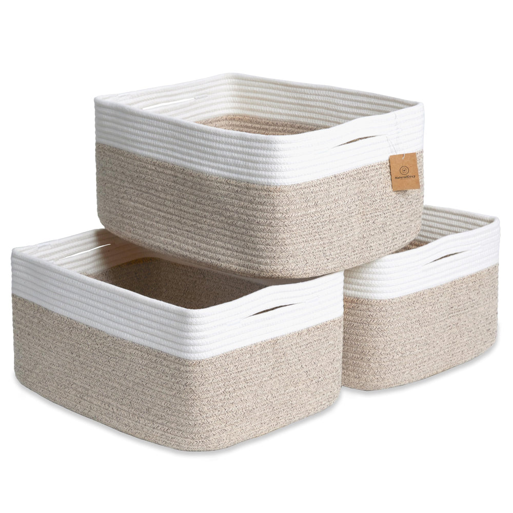 NaturalCozy storage baskets rectangular 3-pack keeps shelves neatly organized