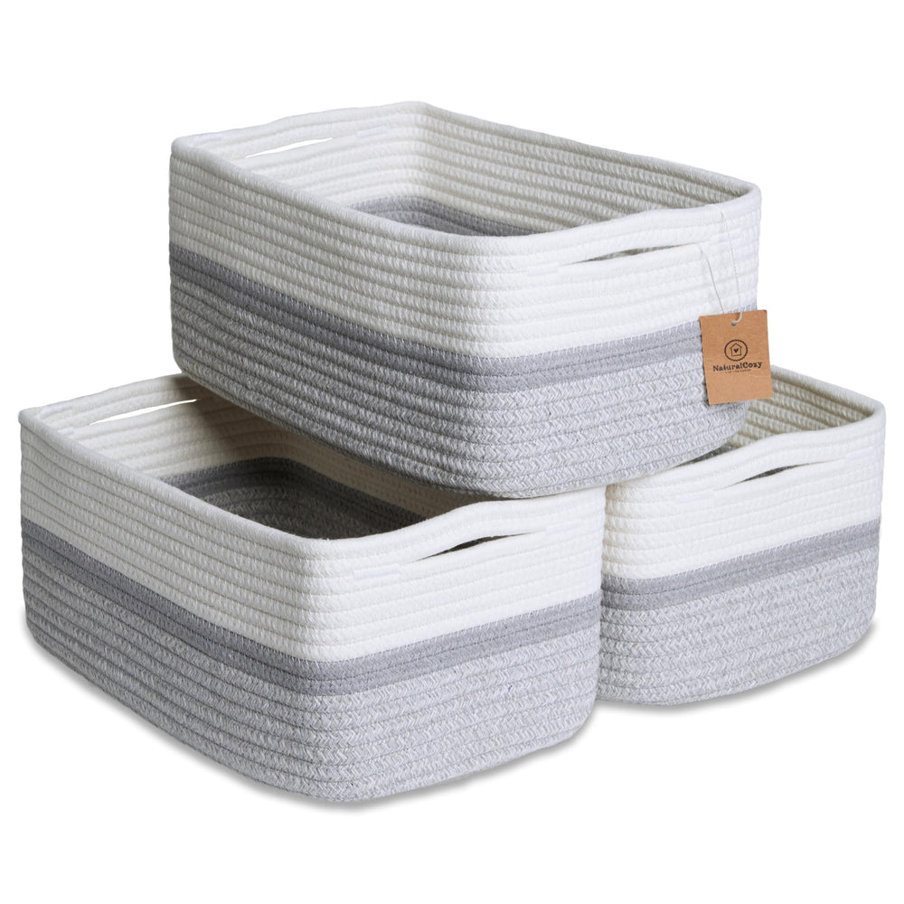 NaturalCozy storage baskets rectangular 3-pack on shelf for tidy kids' toys.