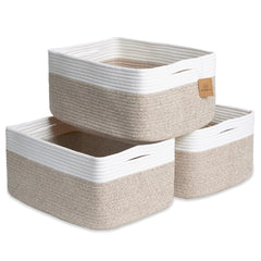 NaturalCozy storage baskets rectangular 3-pack keeps shelves neatly organized