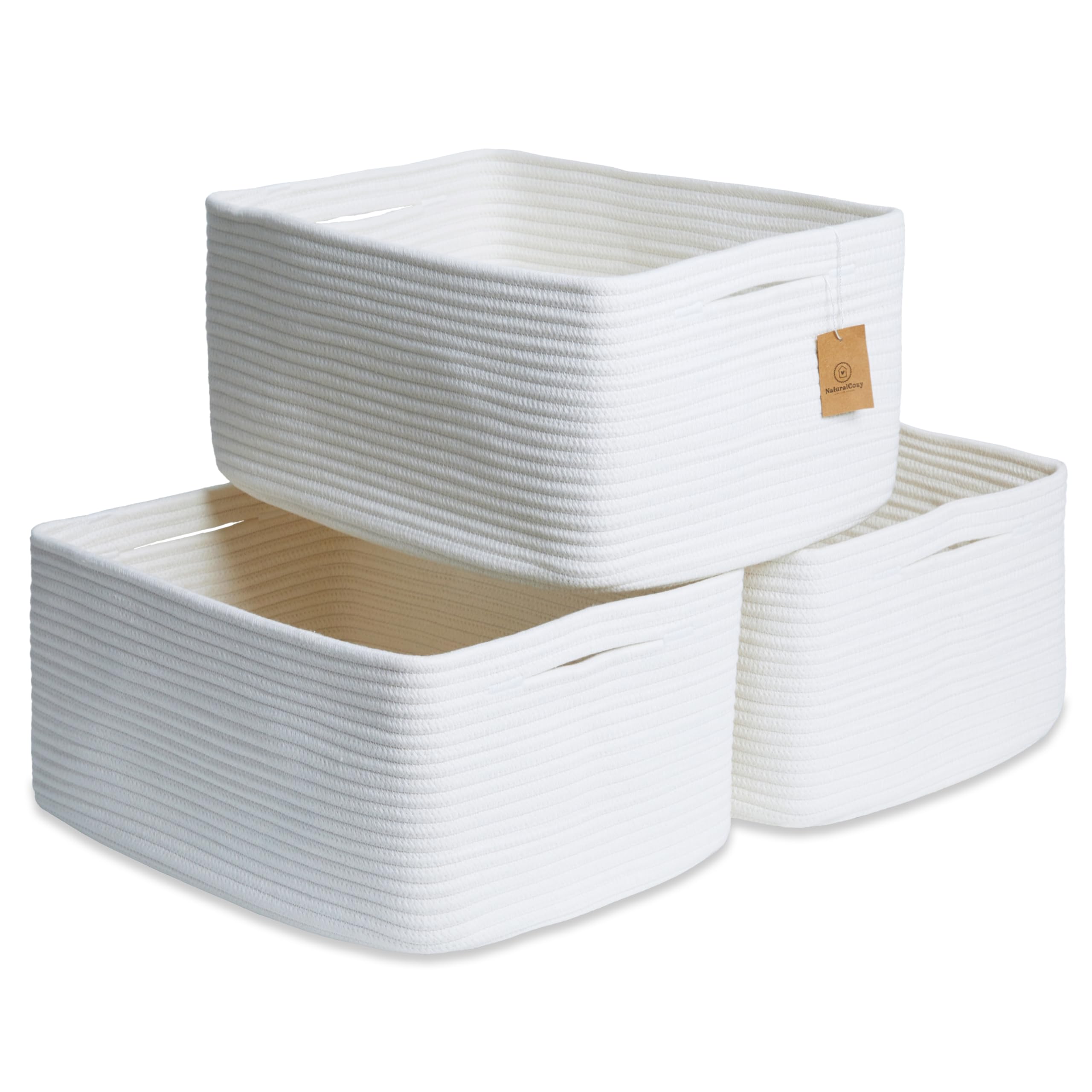 NaturalCozy storage baskets show rectangular shape with folding method for easy stacking