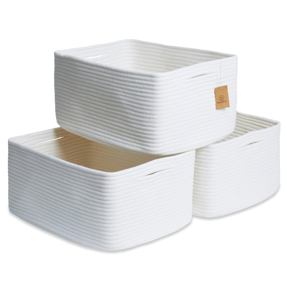 NaturalCozy storage baskets show rectangular shape with folding method for easy stacking
