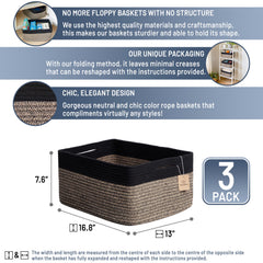 NaturalCozy storage baskets rectangular design increases usable space for organizing.