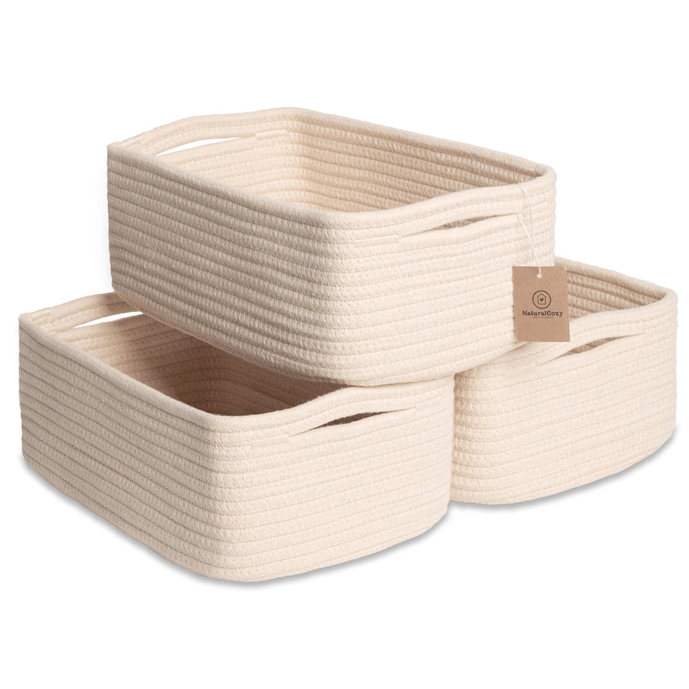 NaturalCozy storage baskets on shelves for tidy toys and quick decluttering.