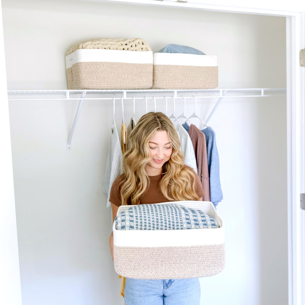 NaturalCozy storage baskets soft cotton rope texture enhances home decor