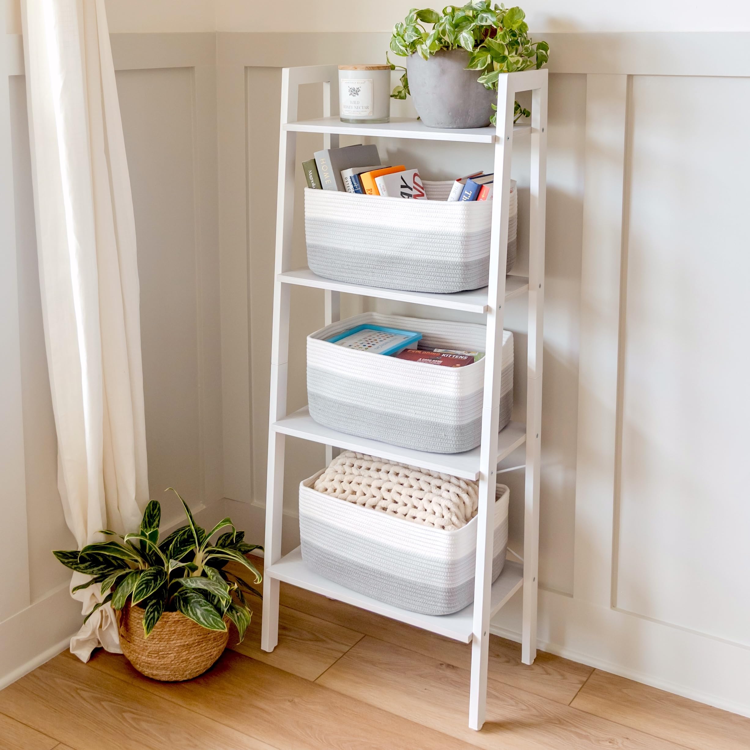 NaturalCozy baskets stackable display for shelves keeps rooms organized and calm.