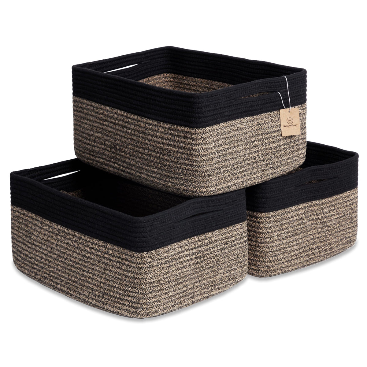 NaturalCozy storage baskets with structural frame show a firm, crease-free shape for neat presentation.