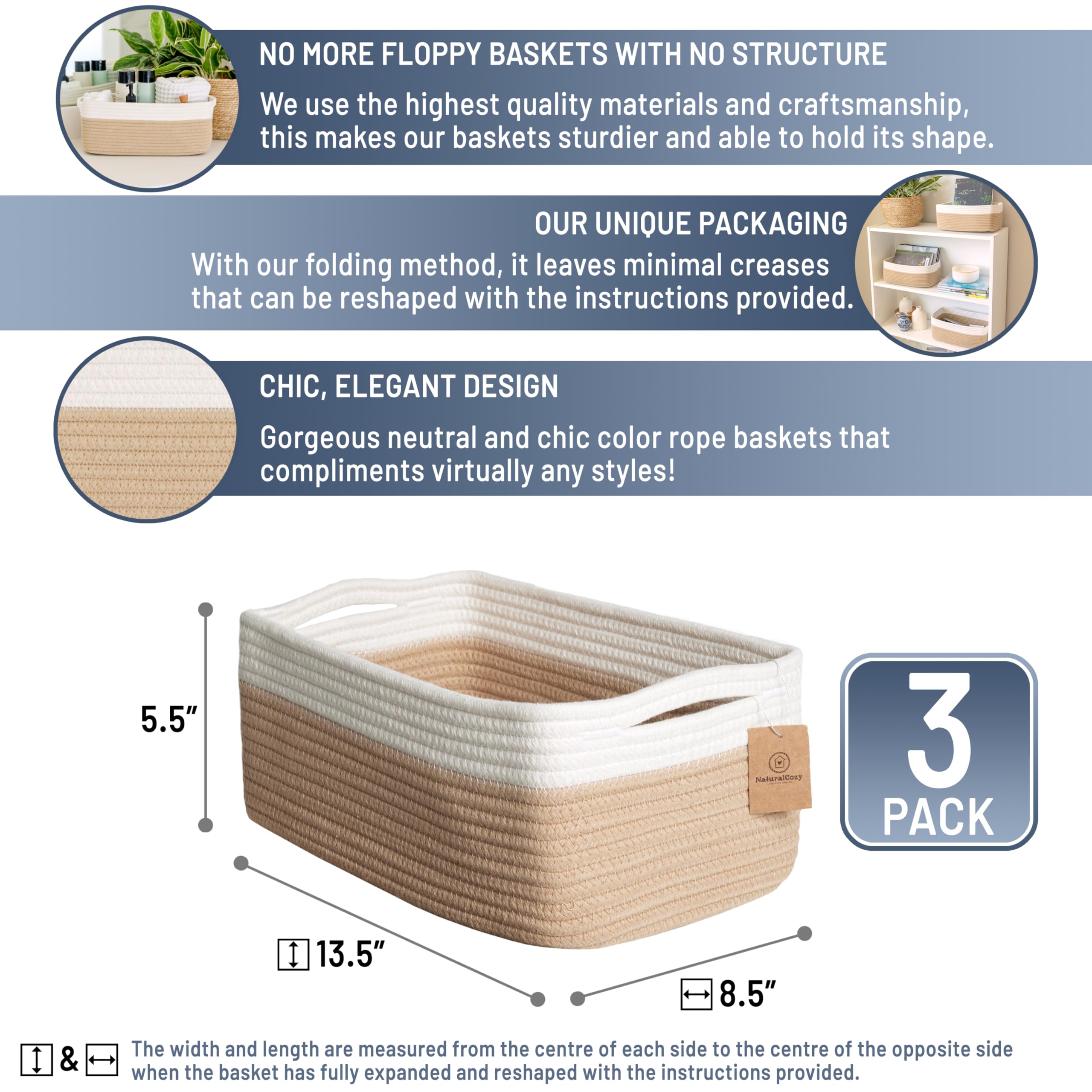 NaturalCozy storage baskets-structured-design highlight sturdy shape for durable, clutter-free spaces.