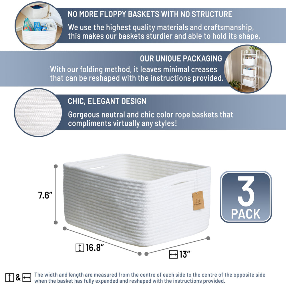 NaturalCozy storage baskets highlight sturdy cotton material ideal for kid-friendly storage