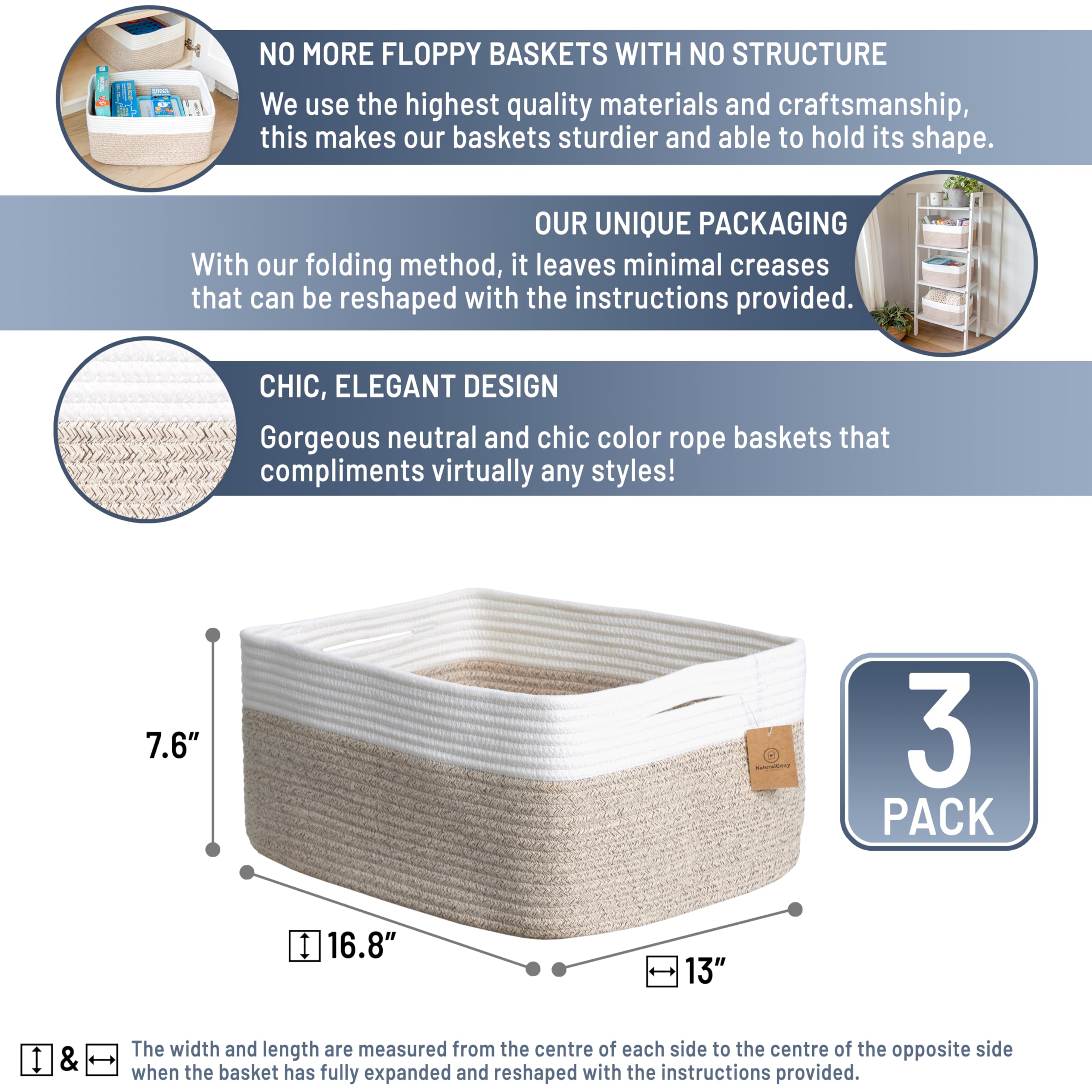 NaturalCozy storage baskets sturdy cotton rope highlights durable long lasting organization