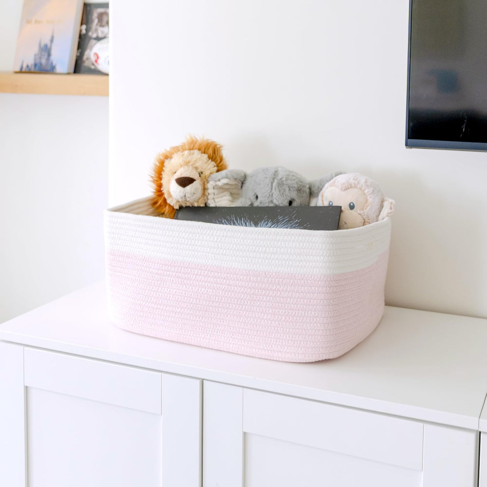 NaturalCozy storage baskets demonstrate toy storage in a playroom for quick cleanup.