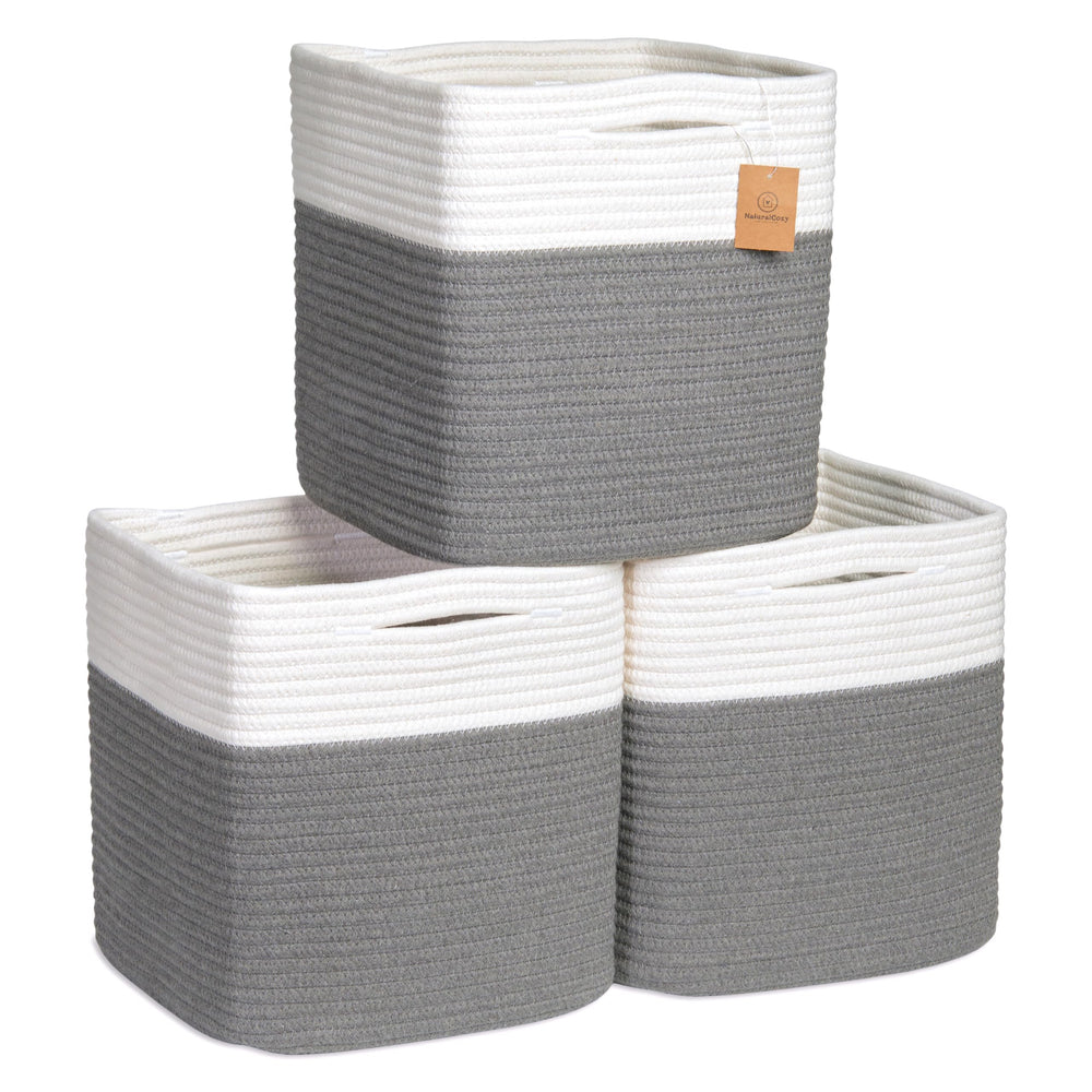 NaturalCozy storage cubes 11in in a 3-pack on a shelf for toy organization