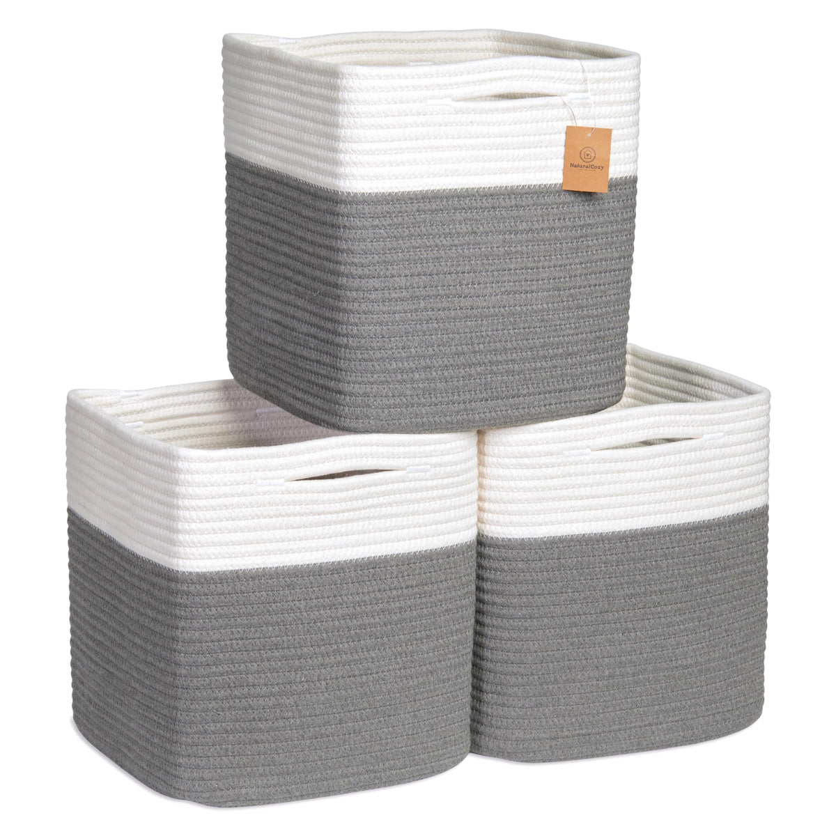 NaturalCozy storage cubes 11in in a 3-pack on a shelf for toy organization