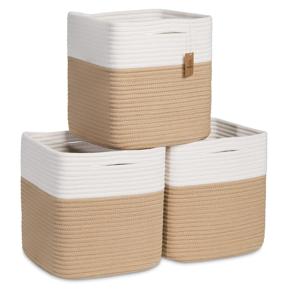 NaturalCozy Storage Cubes folded for compact, easy-storage organization.