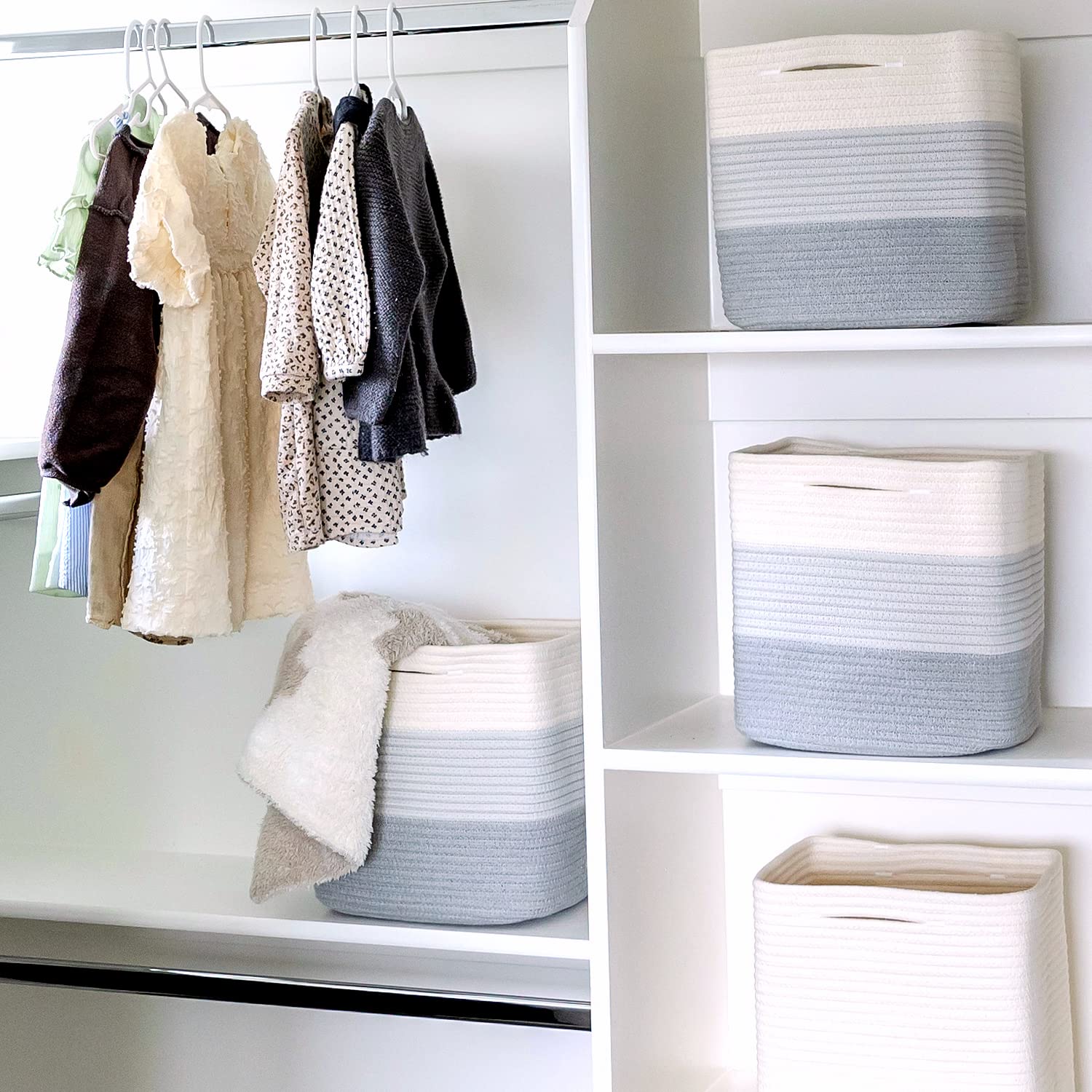 NaturalCozy cubes arranged on a shelf demonstrate tidy, versatile storage.