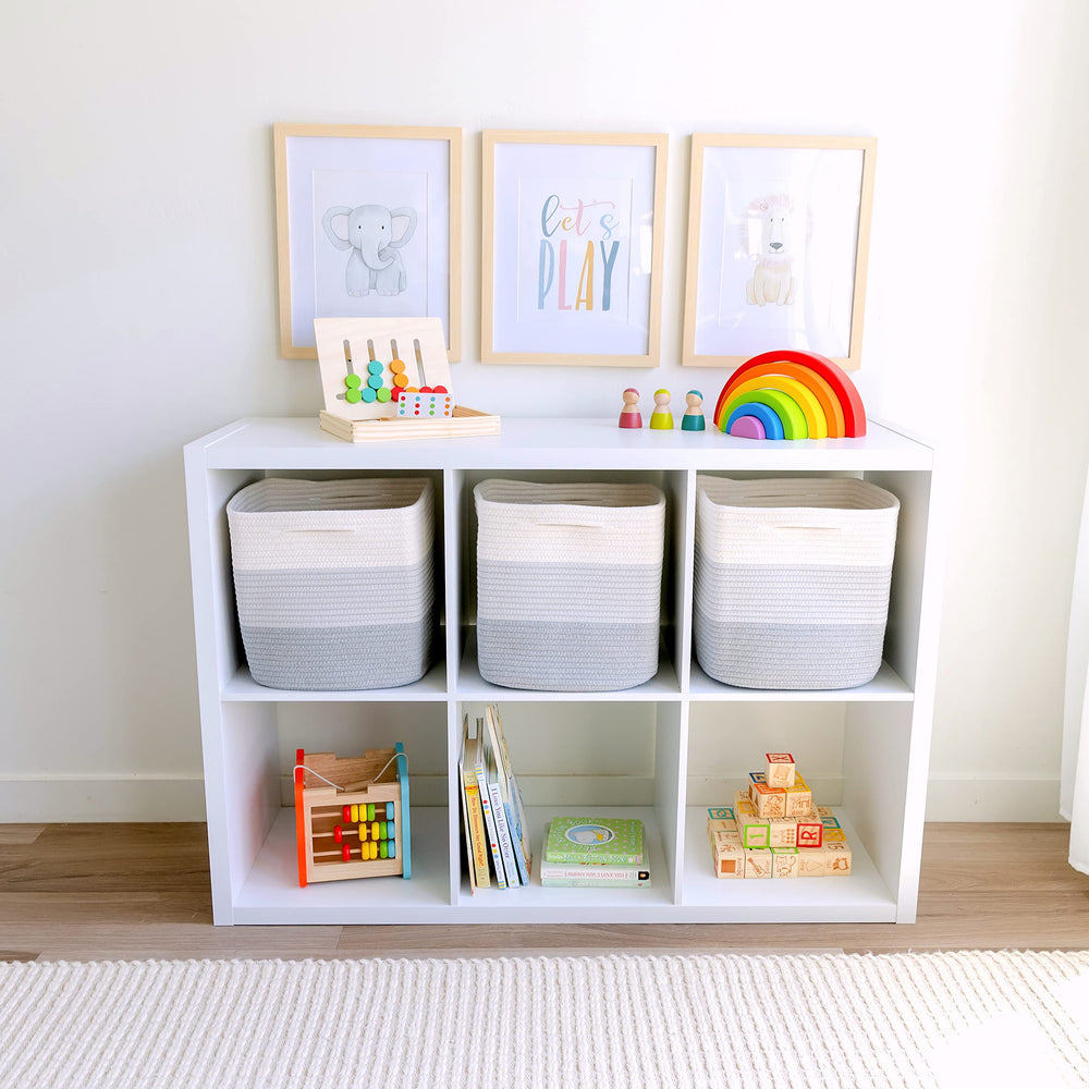 NaturalCozy cotton rope basket highlights safe, sturdy material for child-friendly storage.