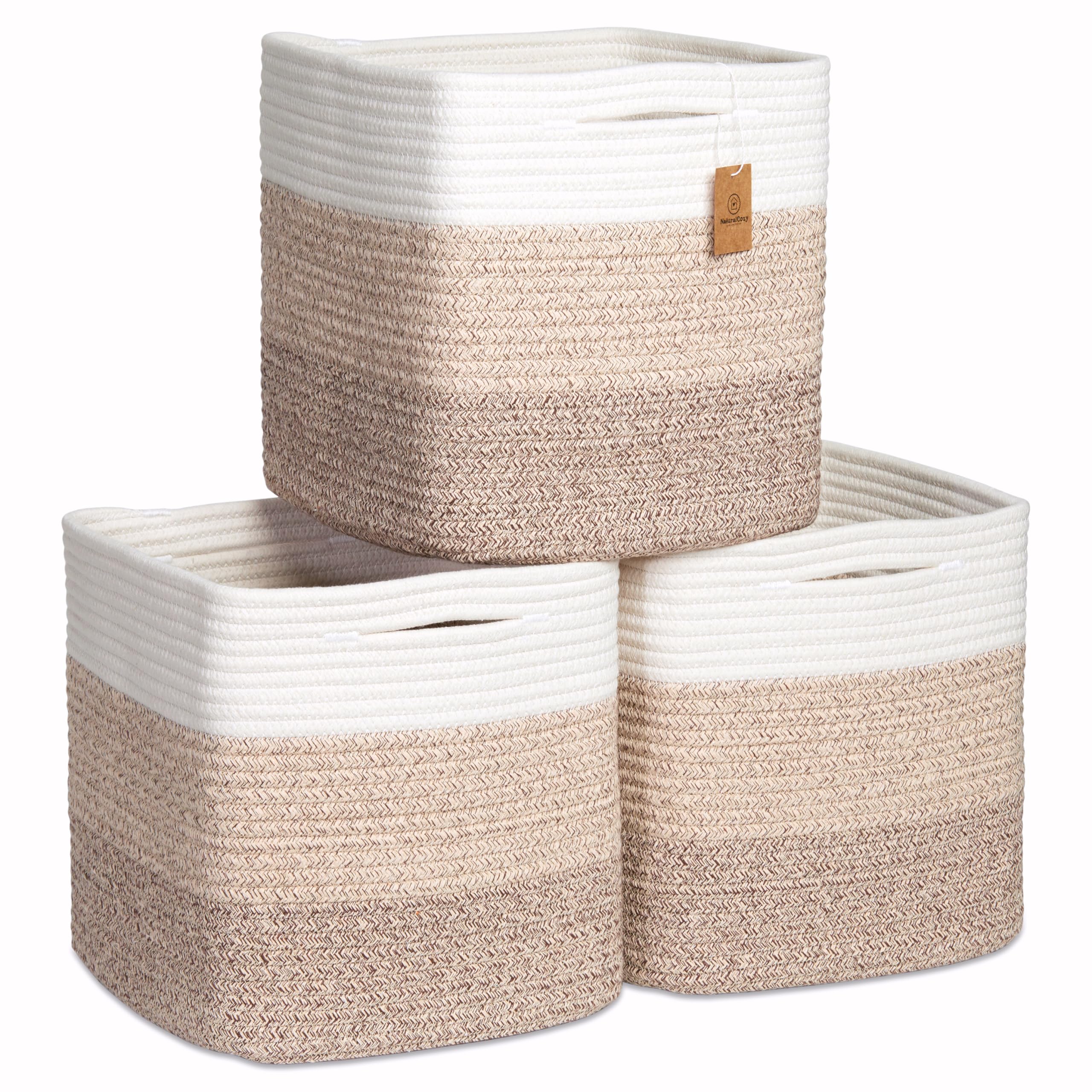 NaturalCozy storage cubes 11-inch basket folded for tidy shelves.