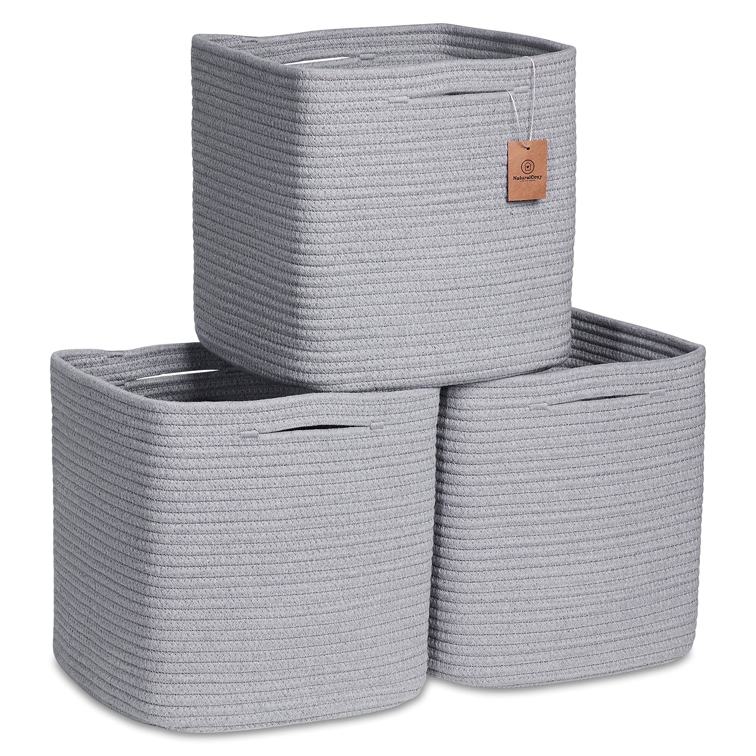 NaturalCozy storage cubes 11-inch cotton rope basket folded neatly for easy setup