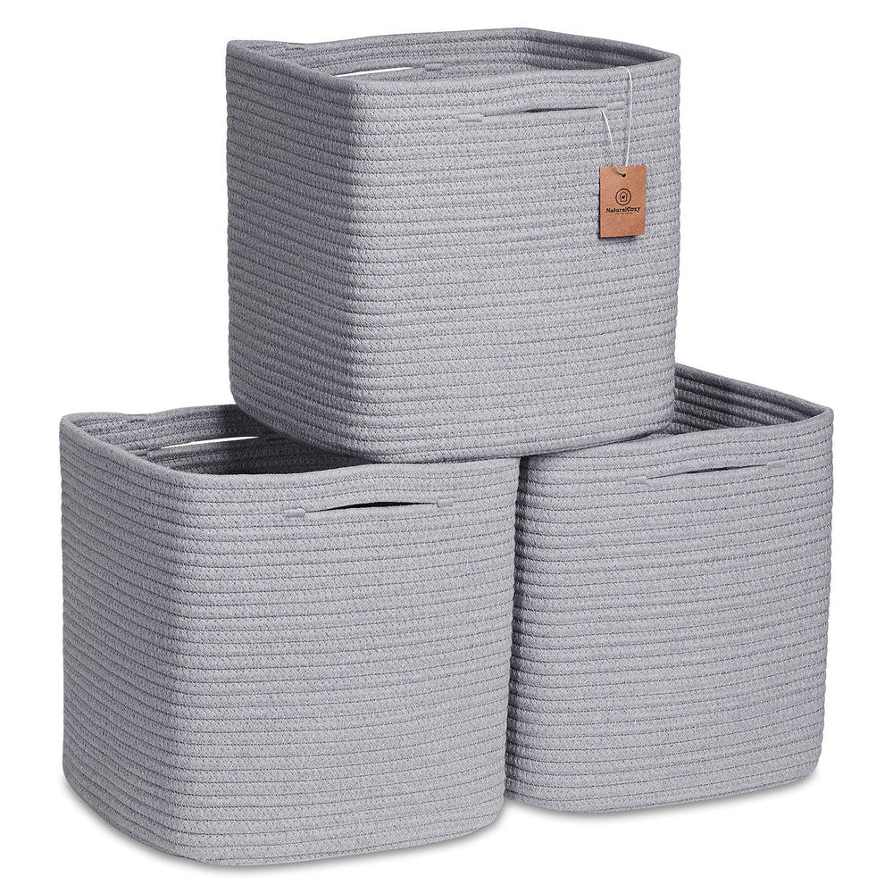 NaturalCozy storage cubes 11-inch cotton rope basket folded neatly for easy setup