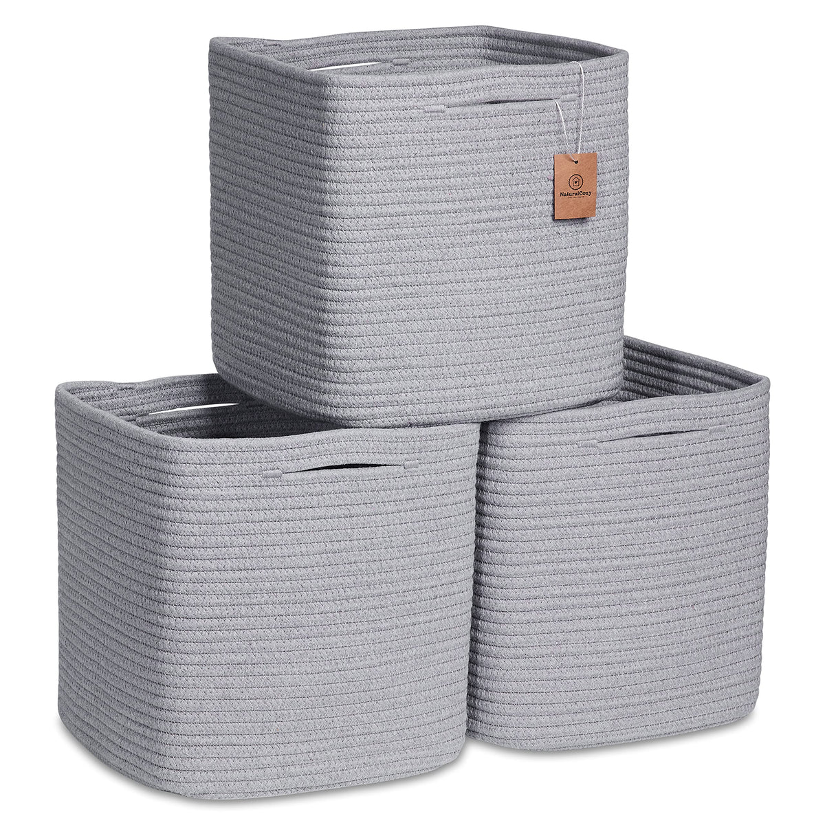 NaturalCozy storage cubes 11-inch cotton rope basket folded neatly for easy setup