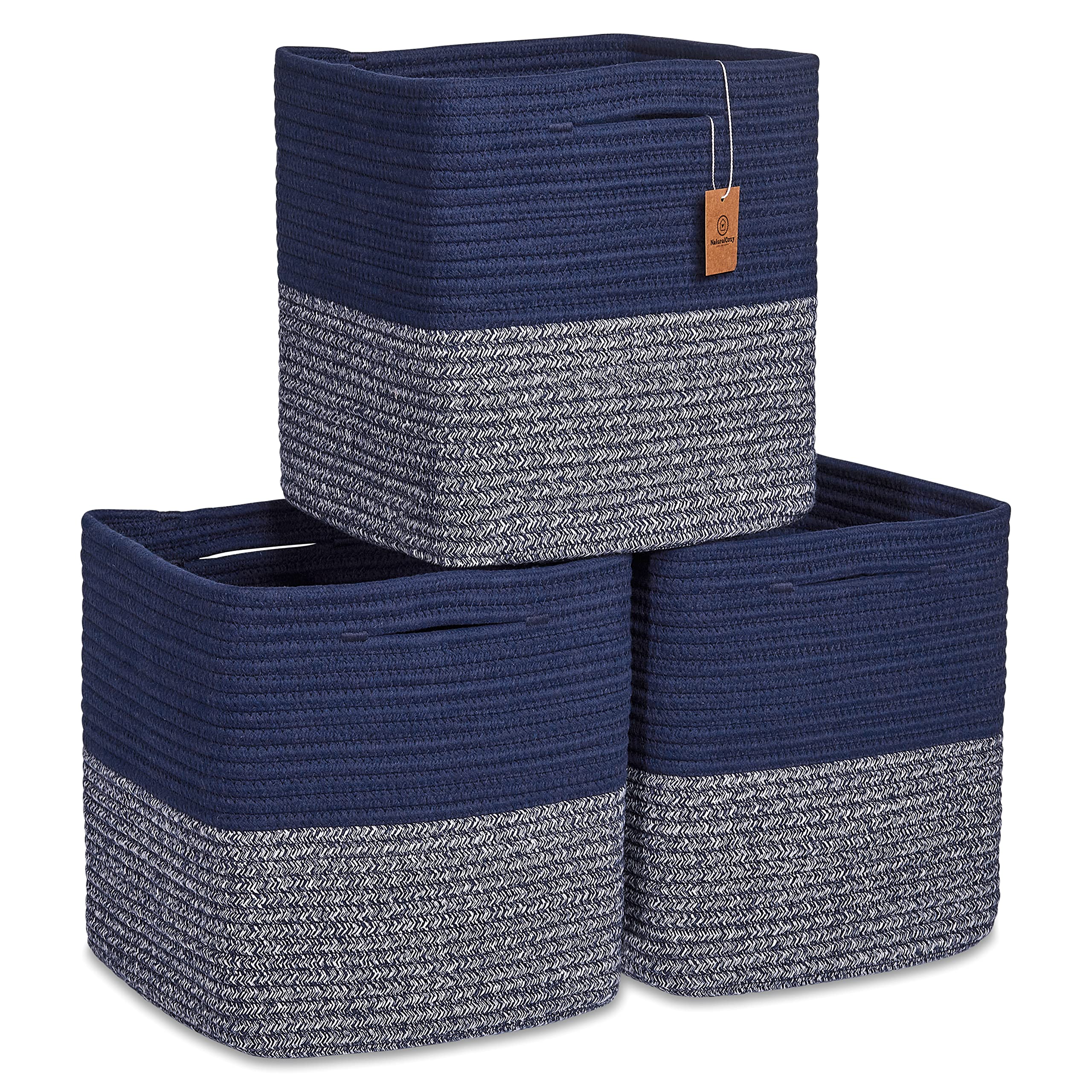 NaturalCozy storage cubes 11-inch cotton rope basket folded for compact storage.
