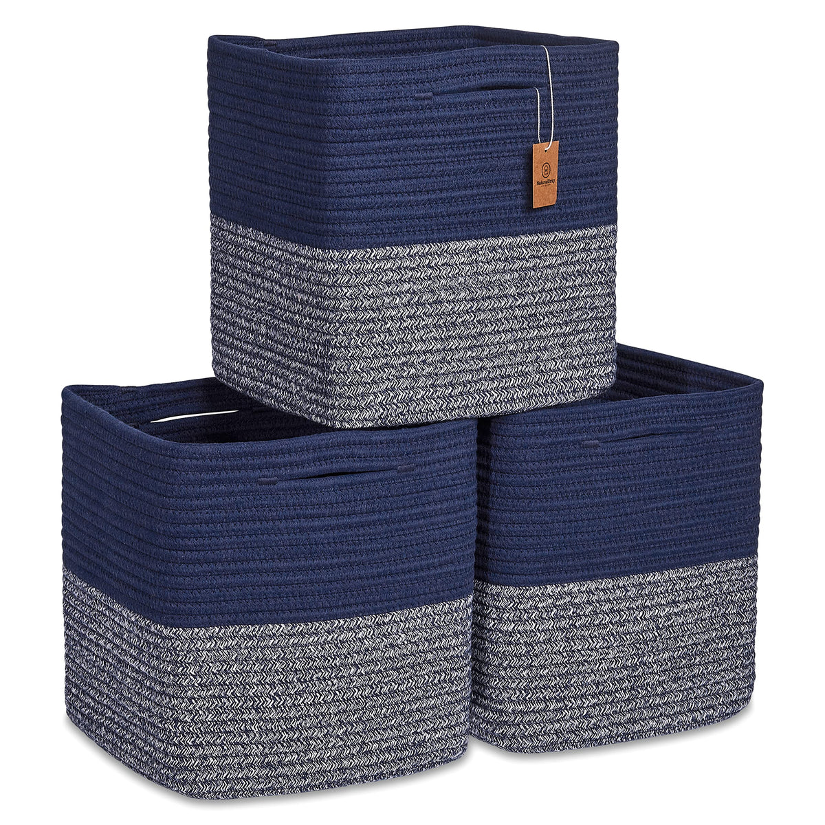 NaturalCozy storage cubes 11-inch cotton rope basket folded for compact storage.