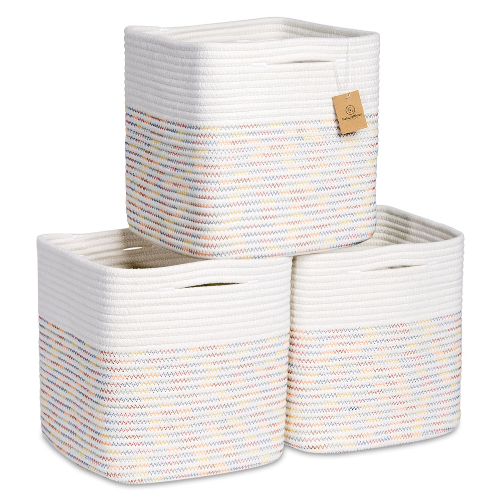 NaturalCozy Storage Cube 11-inch basket folding for easy reshaping on shelves