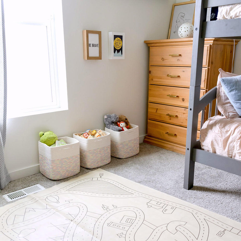 NaturalCozy 11-inch basket in nursery highlighting natural cotton material