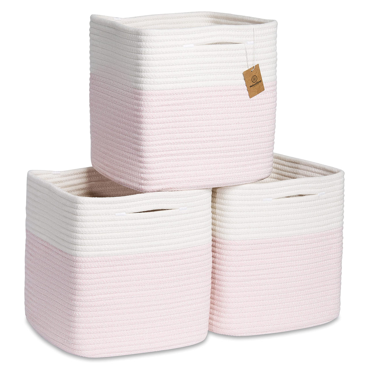 NaturalCozy Storage Cubes folding design keeps shelves neat and organized.