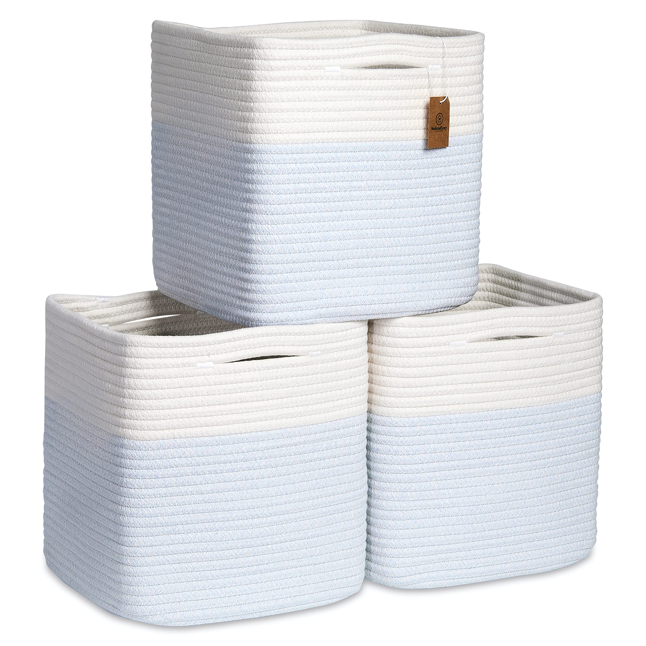 NaturalCozy storage cubes show folding method for neat, wrinkle-free presentation on shelves.