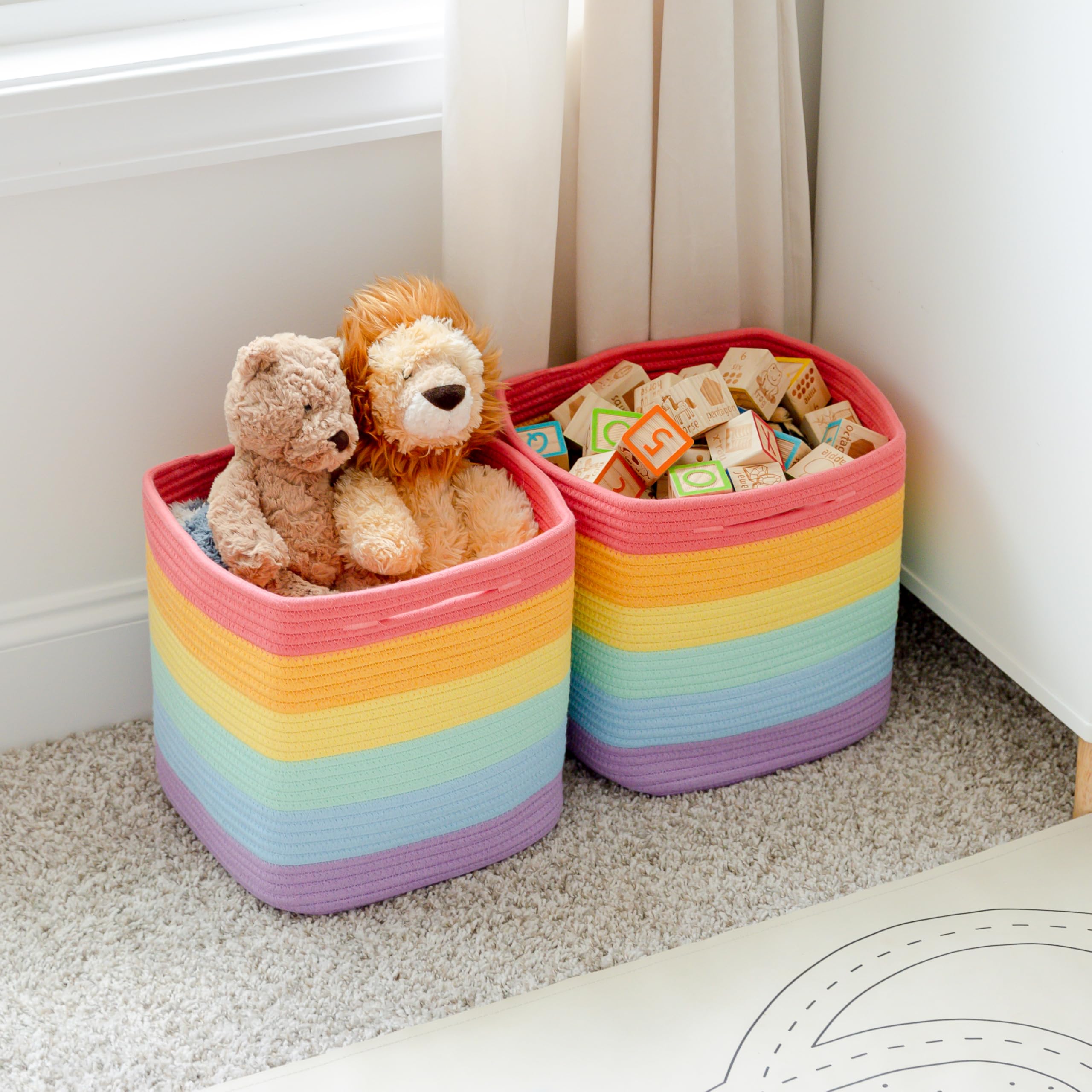 NaturalCozy 11-inch basket on shelf demonstrates versatile nursery and classroom storage