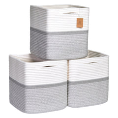 NaturalCozy 11-inch storage cubes on a shelf organize toys and clothing.