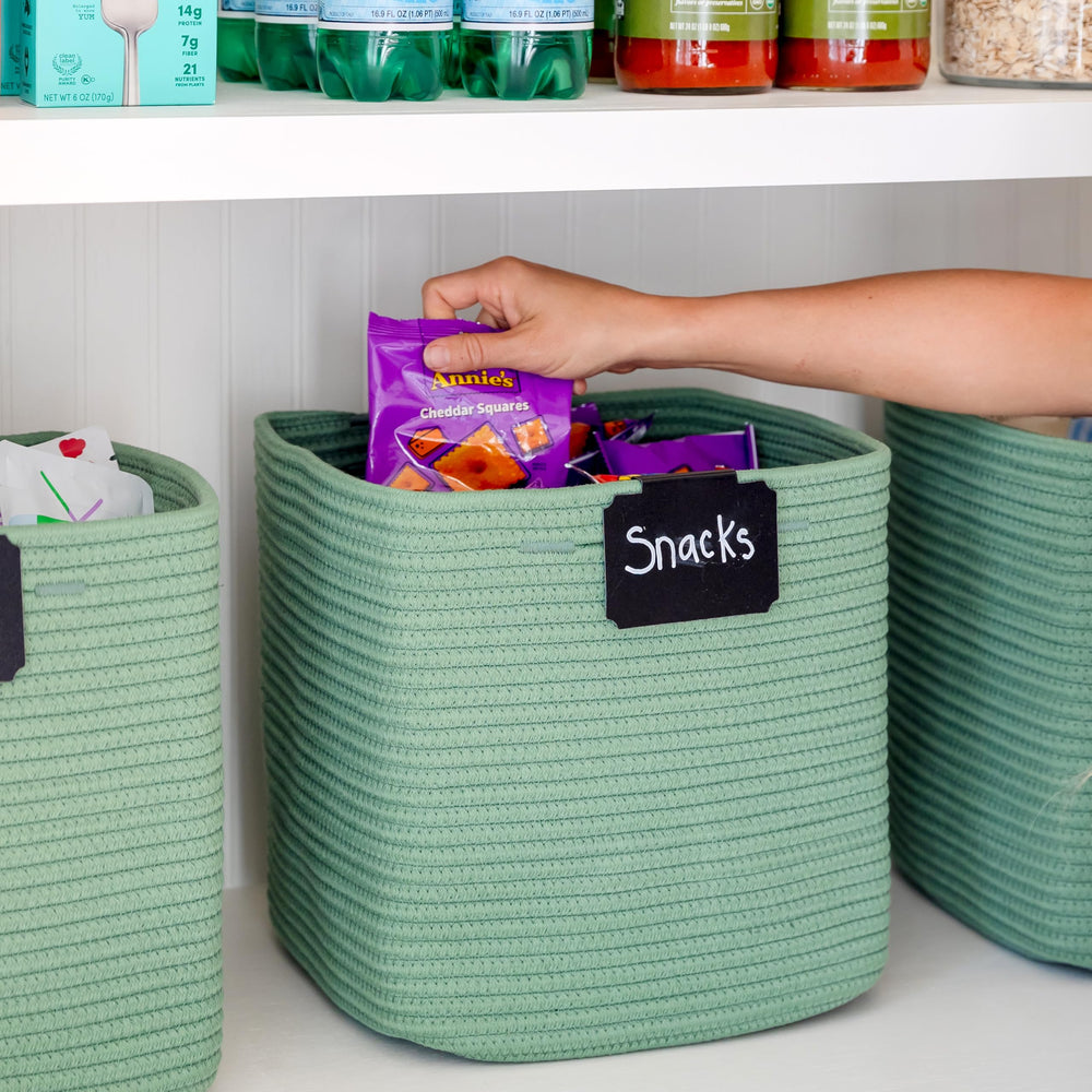 NaturalCozy Storage Cubes 3-pack arranged on a shelf for compact organization.