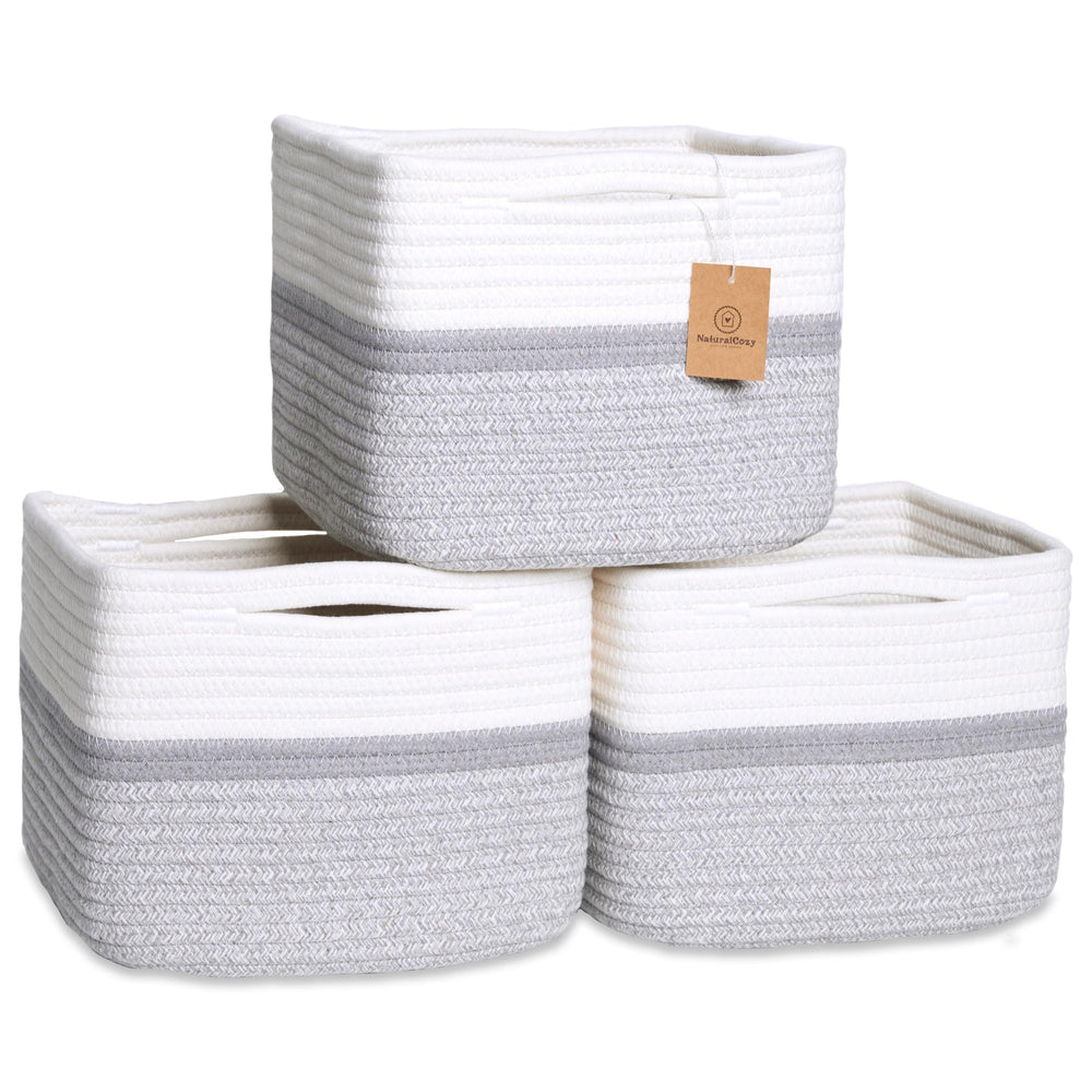 NaturalCozy storage cubes on a shelf show organized triple-pack storage