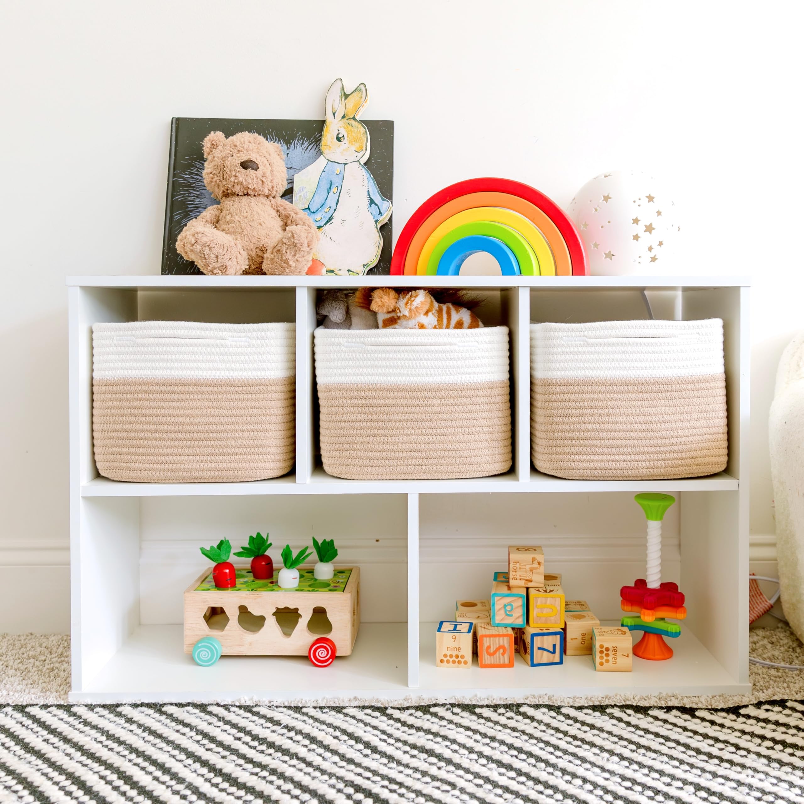 NaturalCozy cotton rope material offers sturdy, family-friendly bins