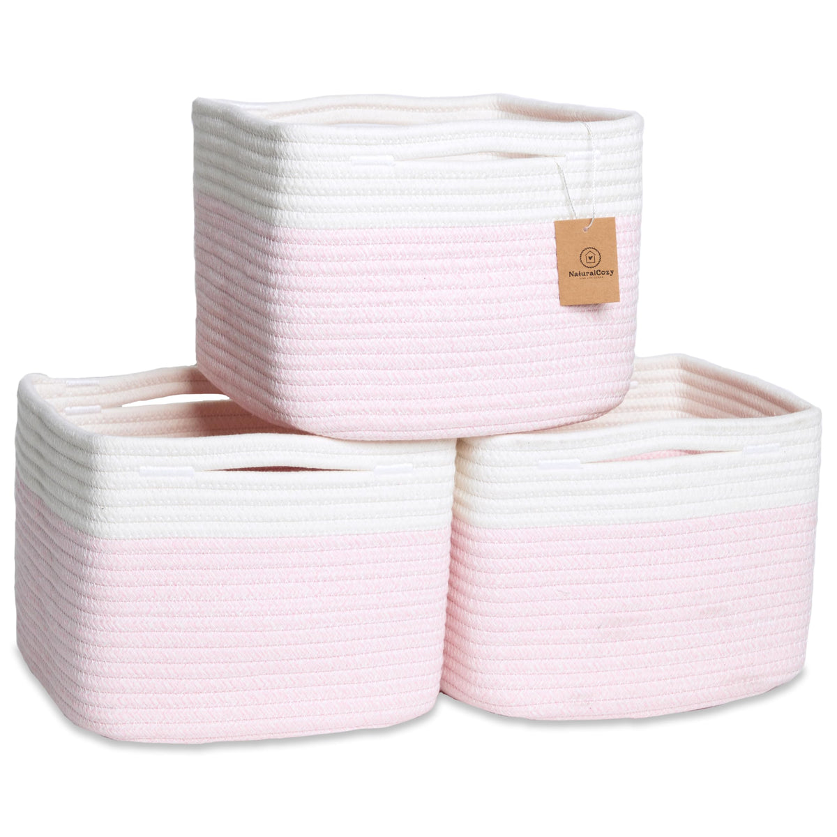 NaturalCozy storage cubes 9x9x7 folded-structure demonstration on a shelf.