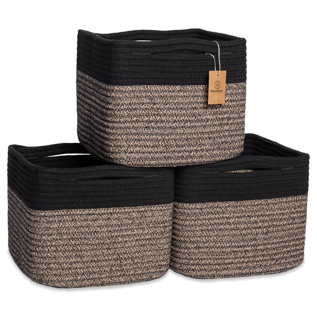 NaturalCozy storage cubes structured on shelf for neat organization
