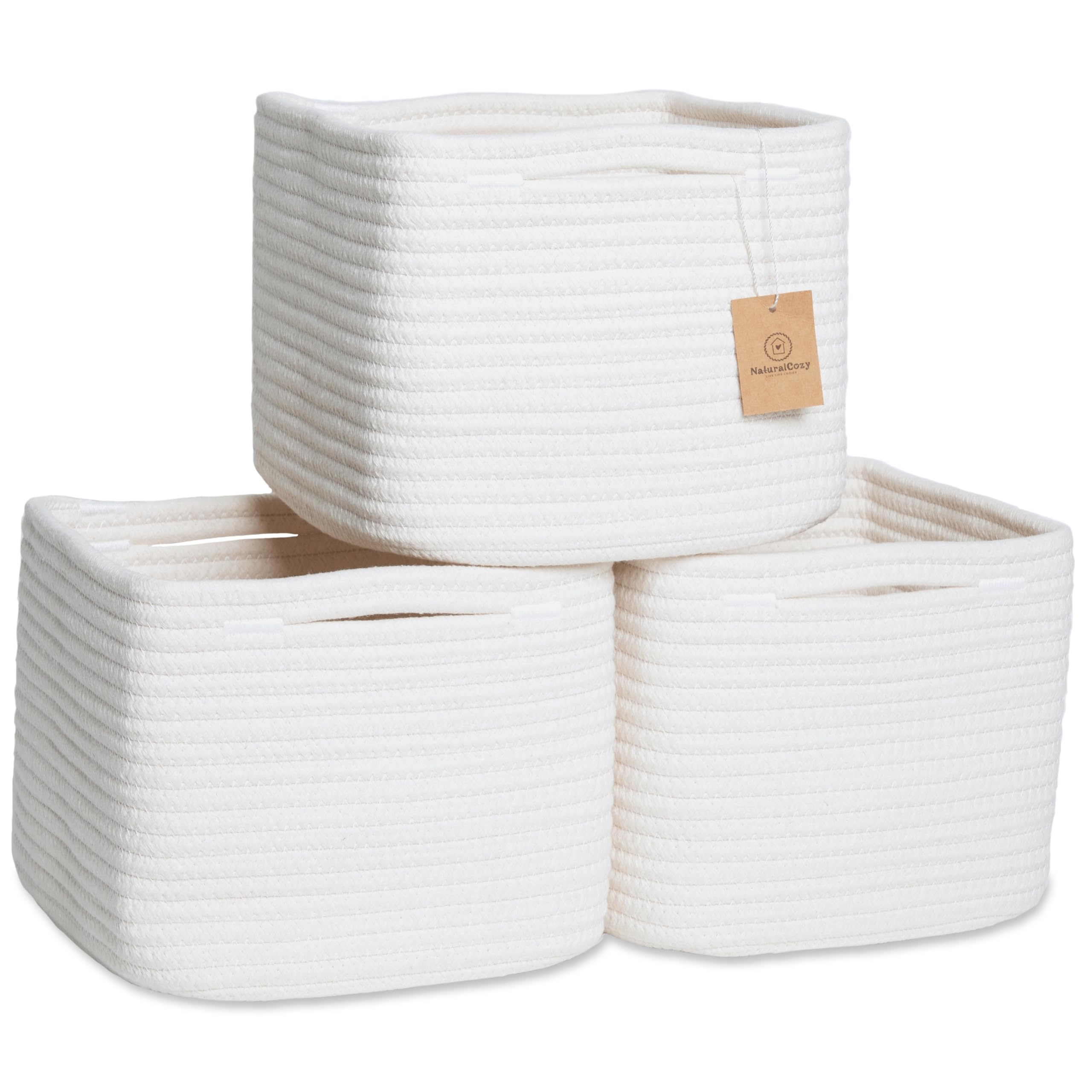 NaturalCozy storage cube with firm rope weave supports organized shelves.