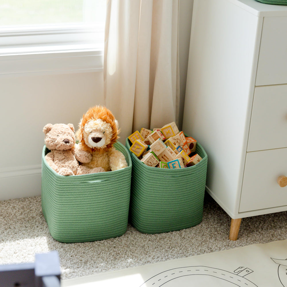 NaturalCozy Storage Cubes hidden handles demonstrating easy access and sleek look.