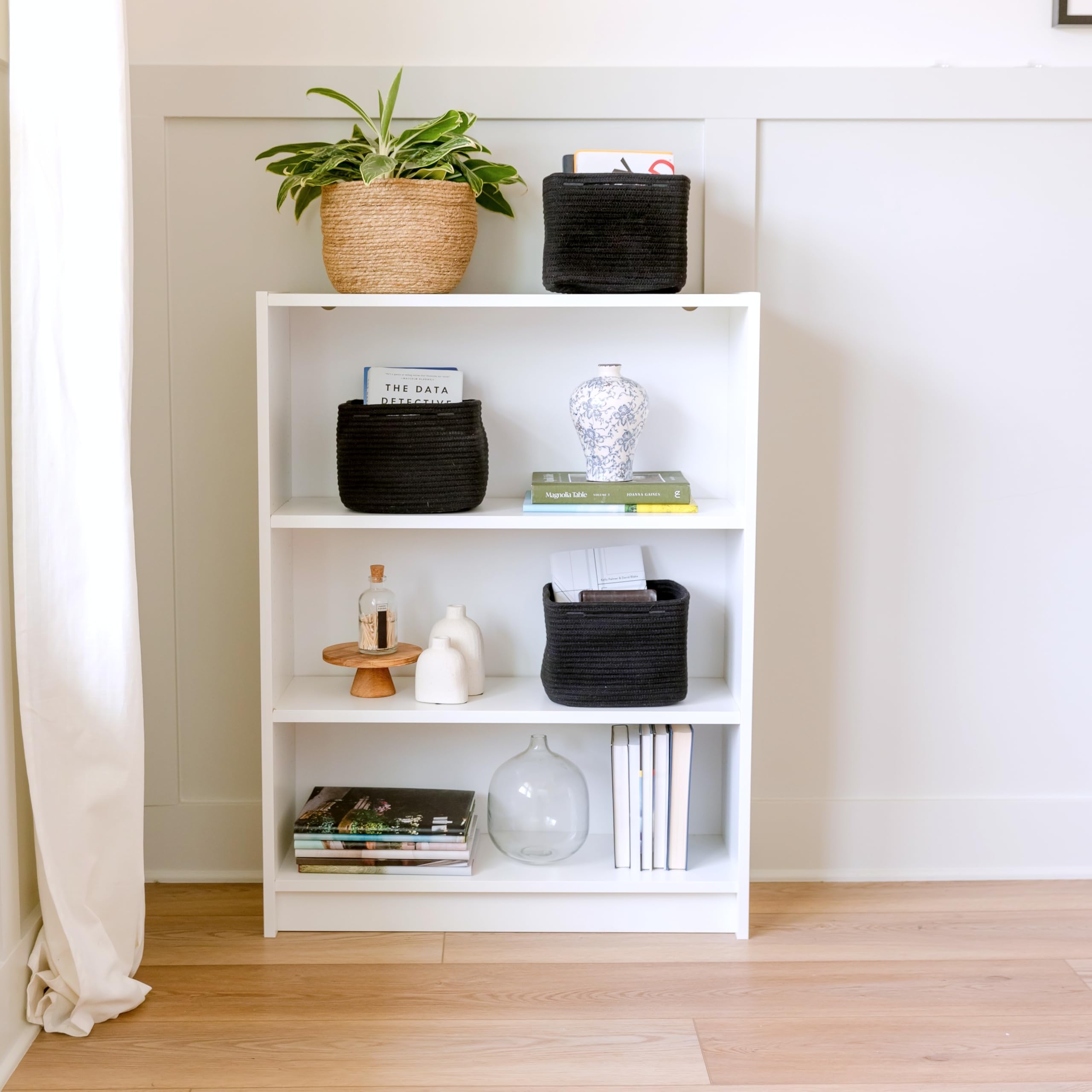 NaturalCozy storage cubes nursery organization depicts kid friendly storage on a shelf