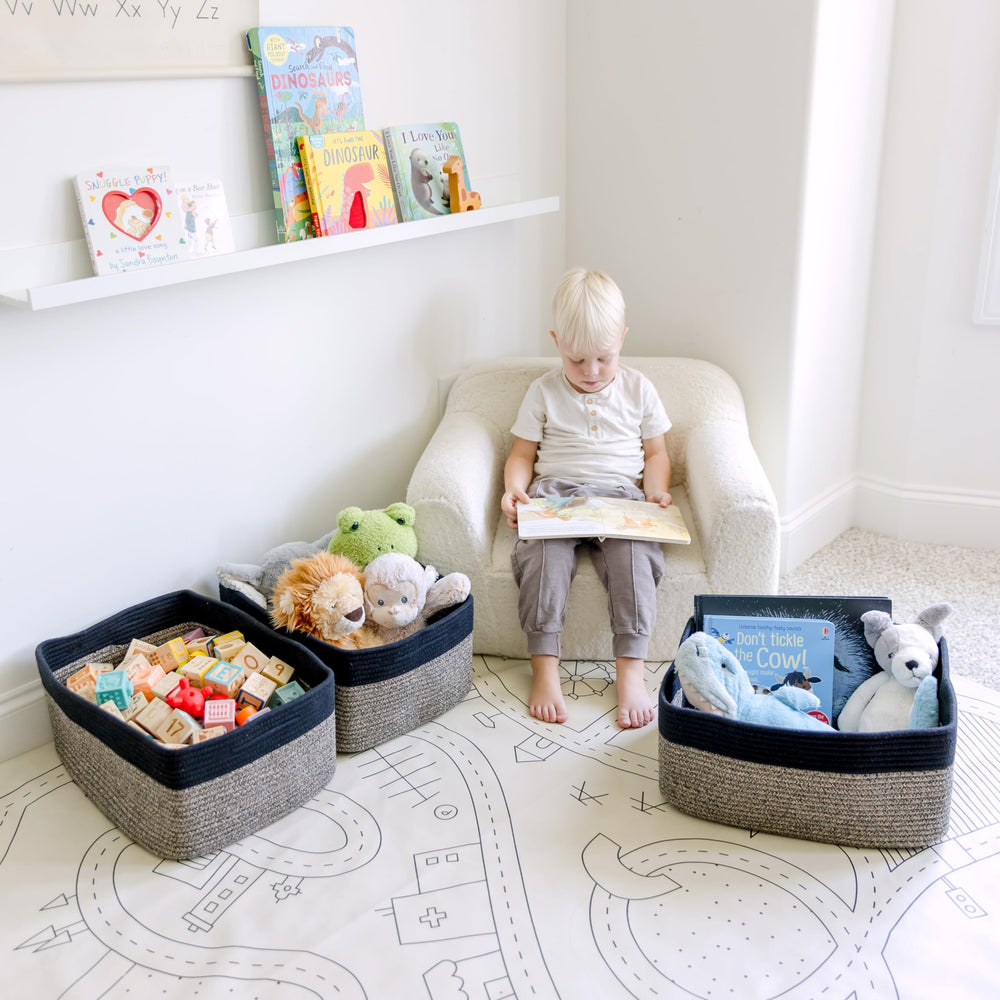 NaturalCozy toy storage bin filled with plush toys demonstrates versatile kids' room storage.