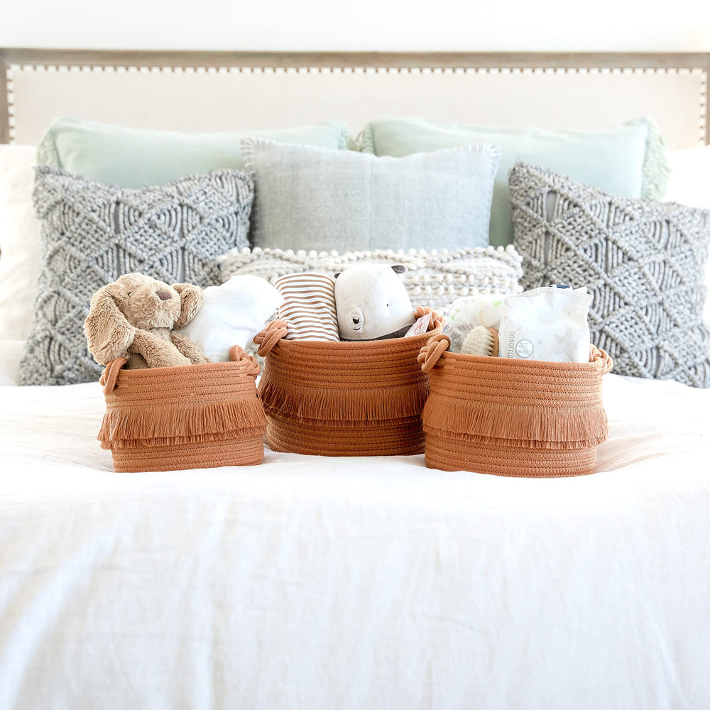 NaturalCozy shelf storage basket helps tidy living spaces.
