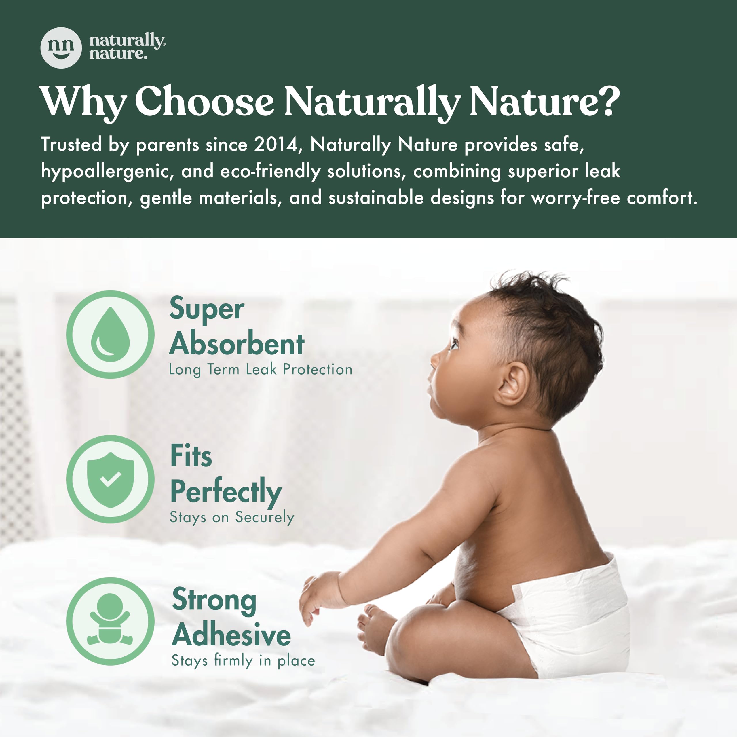 Naturally Nature Adhesive-Strip Closeup highlights secure fit for wriggly toddlers.