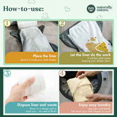 Naturally Nature diaper liner 12-5x7 size emphasized for extended protection.
