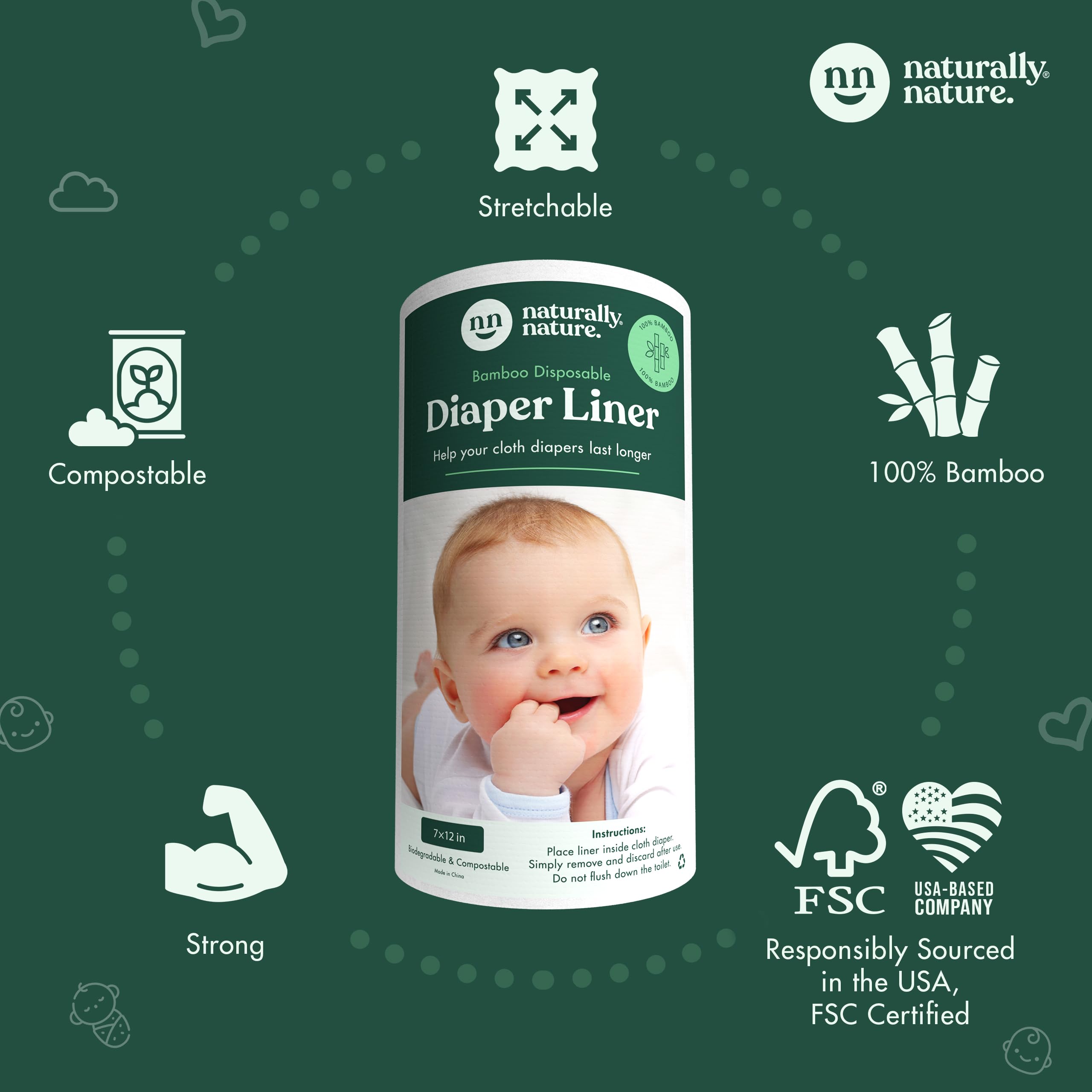 Naturally Nature diaper liner sheets visible, ready to insert for quick cleanup.
