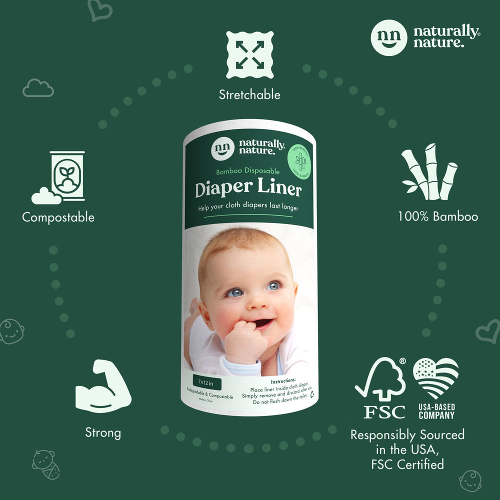 Naturally Nature diaper liner sheets visible, ready to insert for quick cleanup.