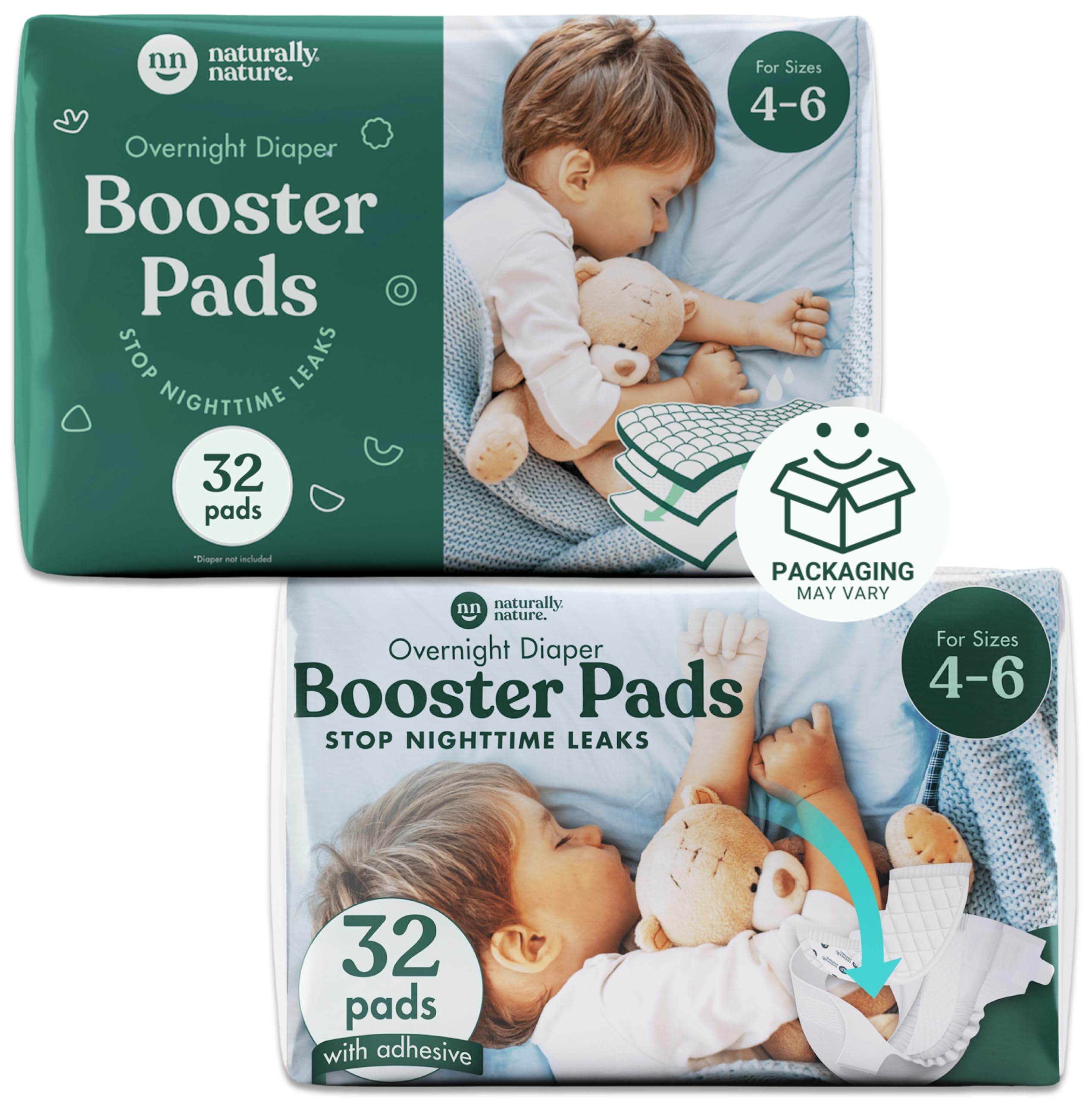 Naturally Nature Dry-Night Sleep Visualization with secure pad under nighttime diaper.