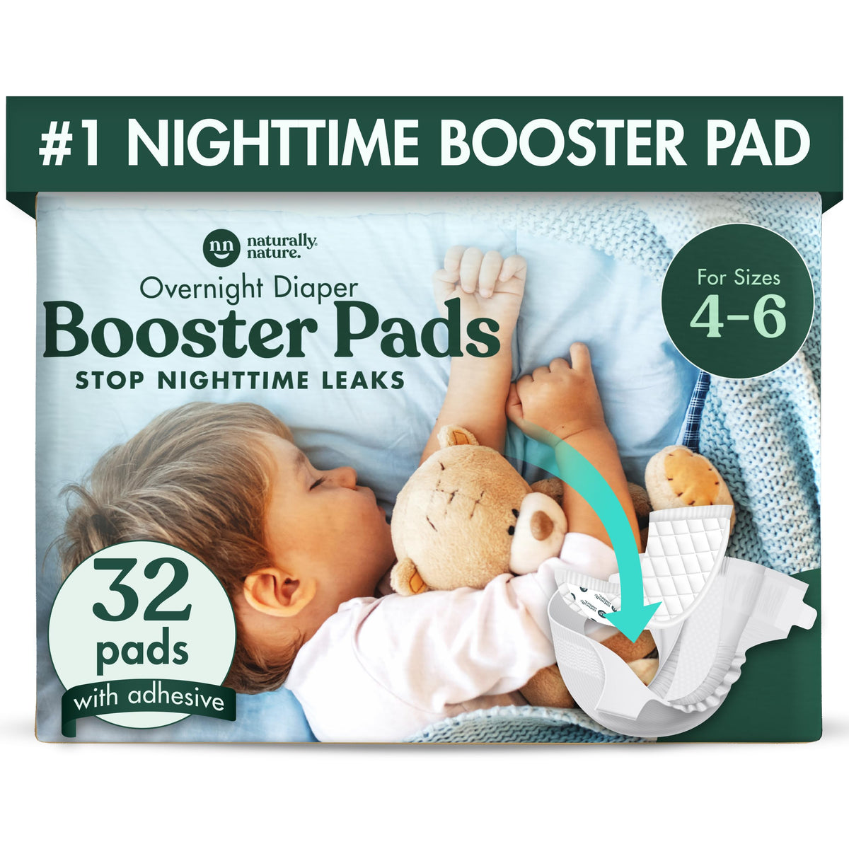 Naturally Nature Overnight Diaper Pad Pack demonstrates enhanced absorbency for leak protection during sleep.