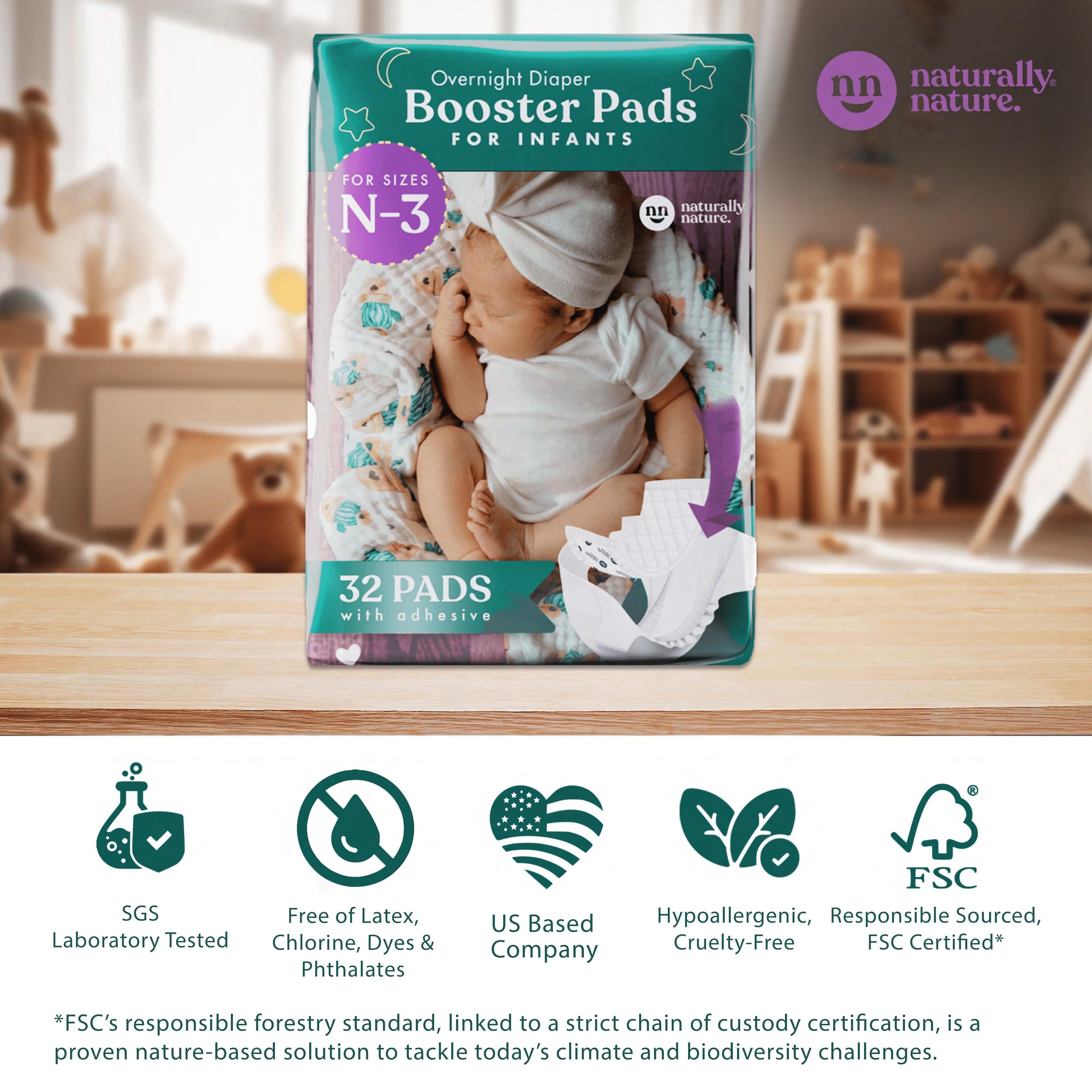 Naturally Nature overnight pads inside diaper — high absorbency for wetter nights