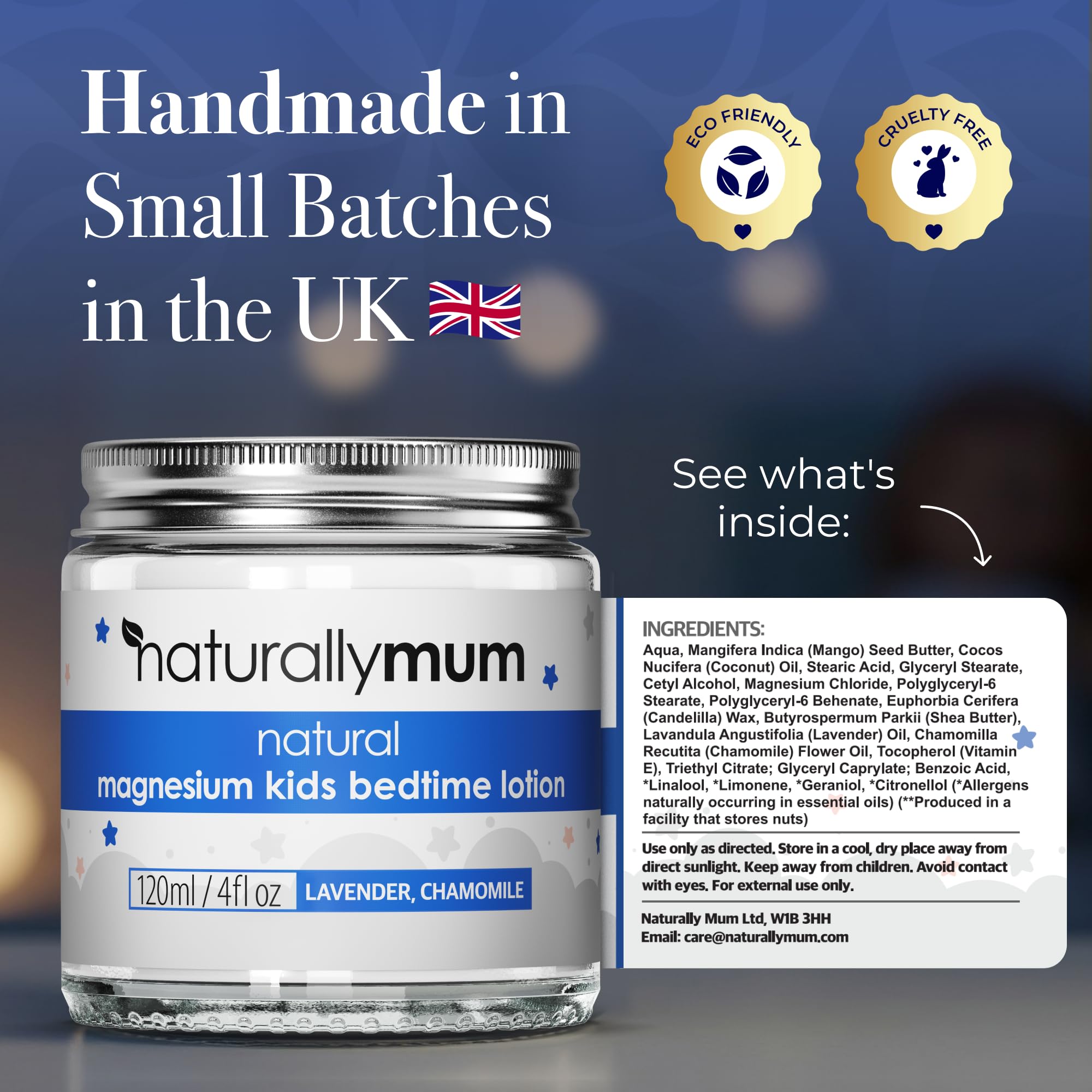 NaturallyMum magnesium lotion cruelty-free icon on packaging.