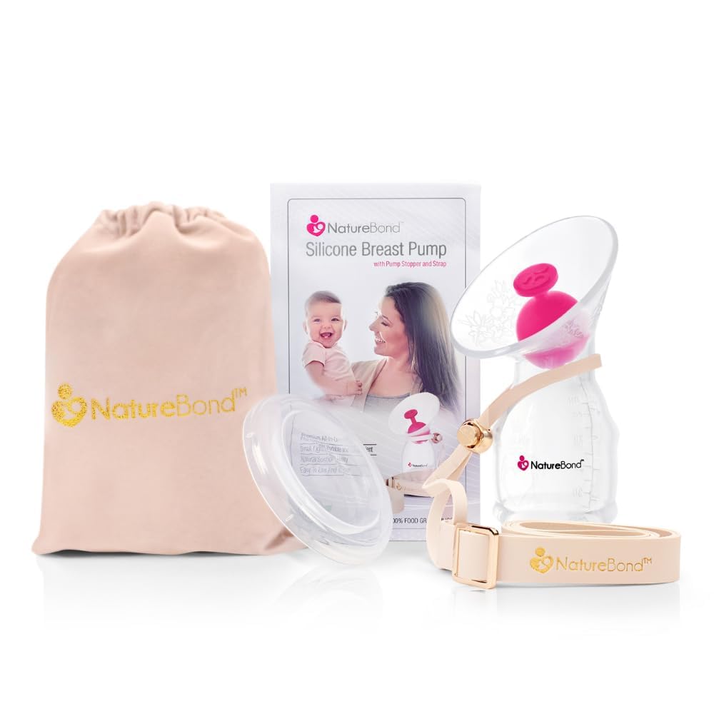 NatureBond silicone breast pump with lid shows a complete, hygienic storage solution.